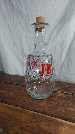 1974 J&B Rare Scotch Decanter, beehive designed and textured glass decanter with cork top.
