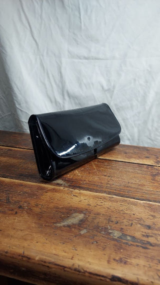Evening black patented leather clutch purse