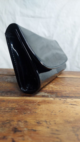 Evening black patented leather clutch purse