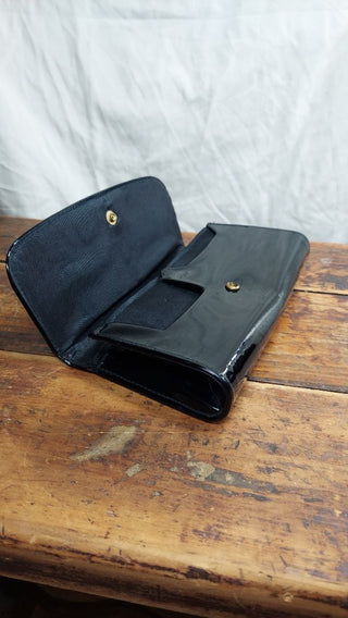Evening black patented leather clutch purse