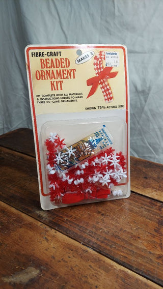 NOS - 1979 LeeWard "Candy Cane" - Christmas ornament making kit makes 3 by Fibre-Craft Beaded Ornament Kit #9182 - has original price tag, that is not its price. (As-Is)