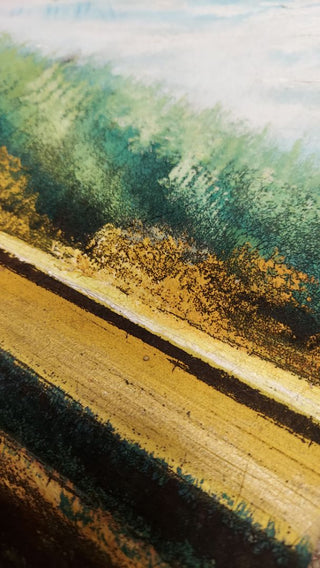 1960s Deer Grazing Autumn Mountain landscape Scene Hand painted - Oil On Velvet mounted on canvas - Chuy Moran workshop, Bob Ross style (AS-IS)