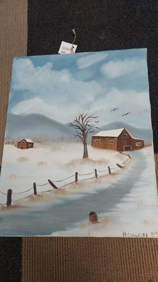 16x20 winter on the farm - oil on canvas