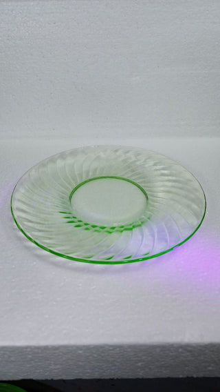 Uranium Glass - 1928-30 Spiral Green Bread and Butter by Anchor Hocking (As-Is)