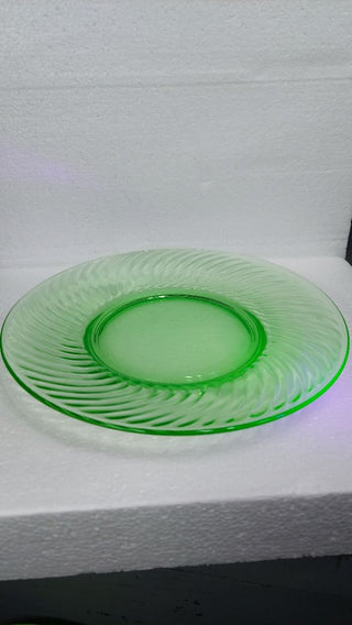 Uranium Glass - 1928-30 Spiral Green luncheon plate by Anchor Hocking (As-Is)