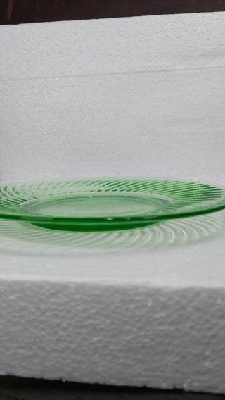 Uranium Glass - 1928-30 Spiral Green luncheon plate by Anchor Hocking (As-Is)