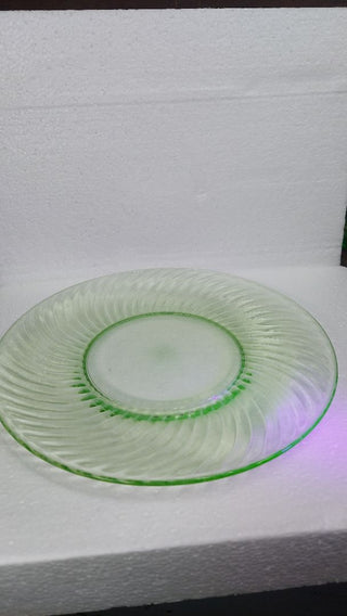 Uranium Glass - 1928-30 Spiral Green luncheon plate by Anchor Hocking (As-Is)