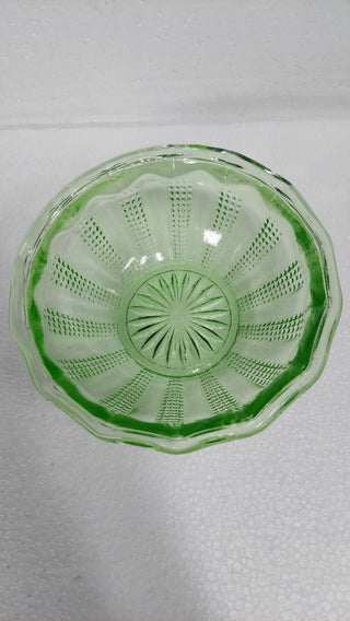 1890s Hand Blown Shaped - Green uranium glass ornate fruit sorbet bowl (As-Is)