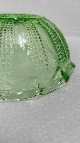 1890s Hand Blown Shaped - Green uranium glass ornate fruit sorbet bowl (As-Is)