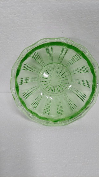 1890s Hand Blown Shaped - Green uranium glass ornate fruit sorbet bowl (As-Is)