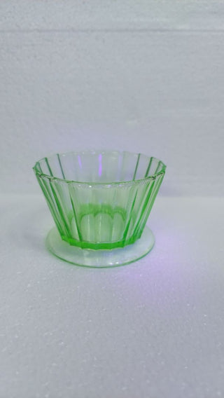 Rare - Uranium glass, 1937-38 - Fortune, Green Footed Berry Sorbet Bowl by Anchor Hocking (As-Is)