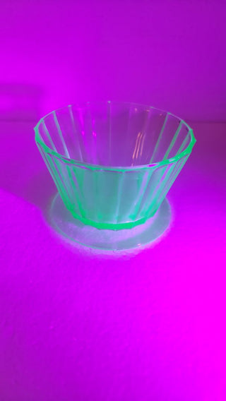 Rare - Uranium glass, 1937-38 - Fortune, Green Footed Berry Sorbet Bowl chippy edge by Anchor Hocking (As-Is)