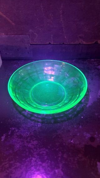Uranium Glass - 1929 -33 Cereal Bowl - Block Optic Green by Hazel-Atlas