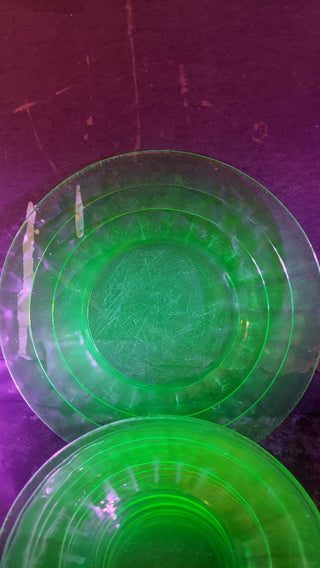 Uranium Glass - 1929-33 - Salad Plate, Block Optic Green by Hazel-Atlas (As-Is)