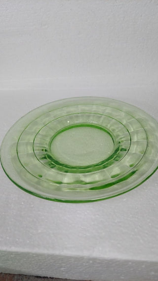 Uranium Glass - 1929-33 - bread and butter Plate, well used, Block Optic Green by Hazel-Atlas (As-Is)