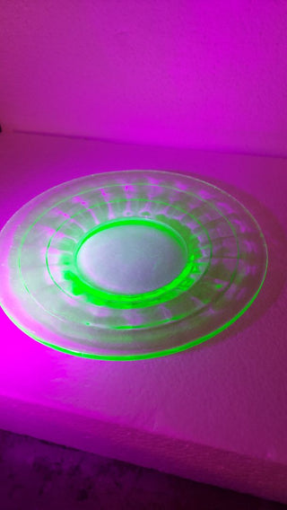 Uranium Glass - 1929-33 - bread and butter Plate, well used, Block Optic Green by Hazel-Atlas (As-Is)