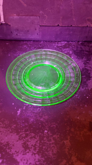 Uranium Glass - 1929-33 - Saucer Plate, Block Optic Green by Hazel-Atlas (As-Is)