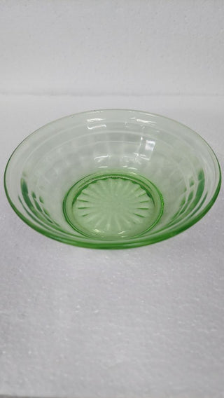 Uranium Glass - 1929-33 - Small Fruit Dessert Bowl, Block Optic Green by Hazel-Atlas (As-Is)