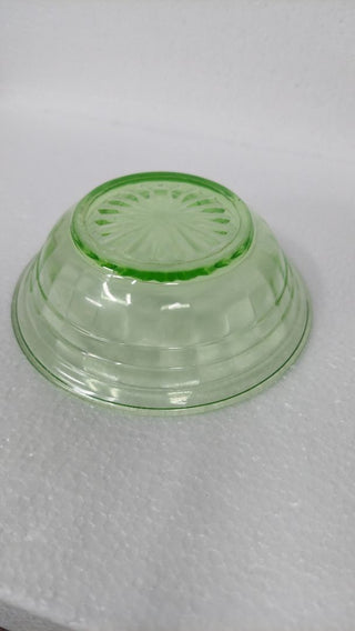 Uranium Glass - 1929-33 - Small Fruit Dessert Bowl, Block Optic Green by Hazel-Atlas (As-Is)