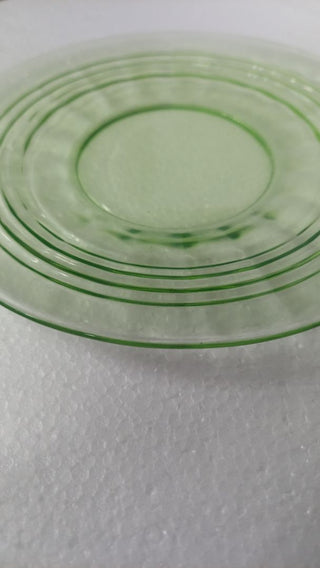 Uranium Glass - 1929-33 Saucer - Salad Plate, Block Optic Green by Hazel-Atlas (As-Is)