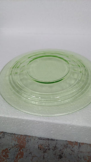 Uranium Glass - 1929-33 Saucer - Salad Plate, Block Optic Green by Hazel-Atlas (As-Is)