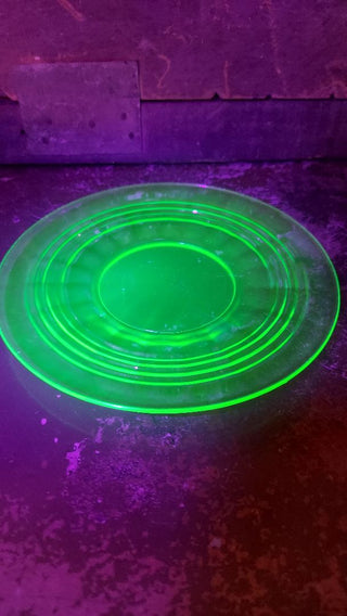 Uranium Glass - 1929-33 Saucer - Salad Plate, Block Optic Green by Hazel-Atlas (As-Is)