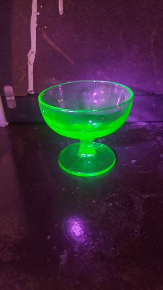Uranium Glass - Footed champagne coupe - Sorbet - Green Depression Glass (As-Is)