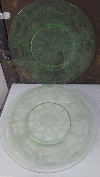 RARE - Uranium Glass - 1930-34 Large cameo luncheon plate, well worn with film - Cameo Green by Anchor Hocking (As-Is)