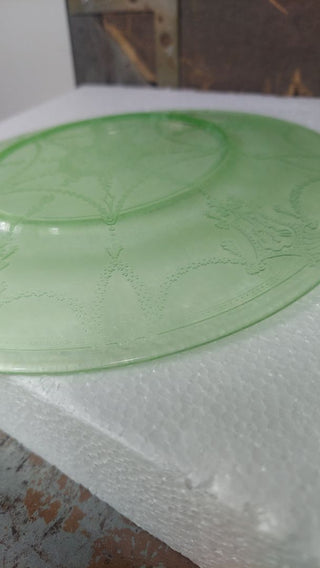RARE - Uranium Glass - 1930-34 Large cameo luncheon plate, well worn with film - Cameo Green by Anchor Hocking (As-Is)