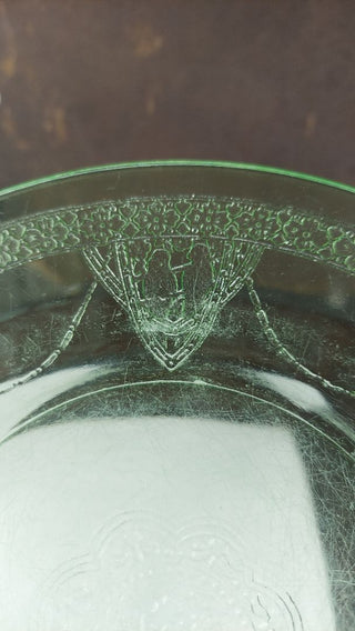 Uranium Glass - 1933-36 luncheon plate(well worn with film) - Two Birds Green Georgian by Federal Glass (As-Is)