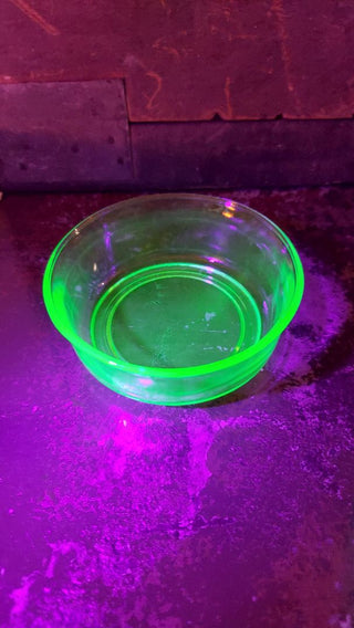 Uranium Glass - Green Fruit Dessert Bowl by Hazel-Atlas(As-Is)