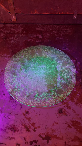 Uranium Glass 1930-33 8" Salad Plate - Horseshoe Green by Indiana Glass (WELL WORN As-Is)