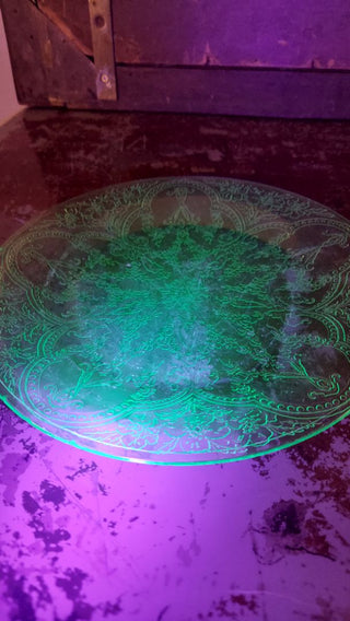 Uranium Glass 1930-33 8" Salad Plate - Horseshoe Green by Indiana Glass (WELL WORN As-Is)