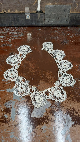 Edwardian Floral Scalloped - Antique Handmade Lace Collar Neck Trim (As-Is)