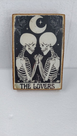 The Lovers Tarot Art - Artisan Crafted Art On Wood - Red Oak Veneer Framing Table Wall Art