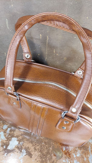 Never Used - 1950s Tote Carry-on Bag, Brown Vinyl made in Taiwan R.O.C.