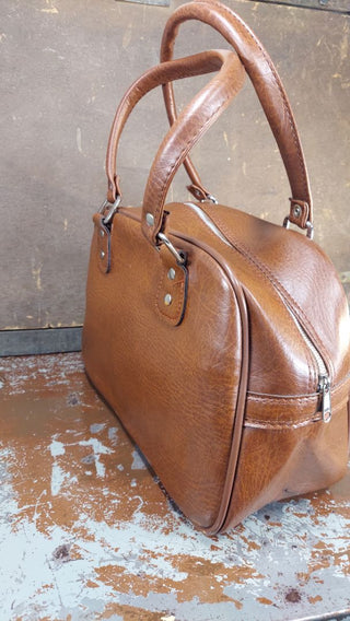 Never Used - 1950s Tote Carry-on Bag, Brown Vinyl made in Taiwan R.O.C.