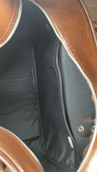 Never Used - 1950s Tote Carry-on Bag, Brown Vinyl made in Taiwan R.O.C.