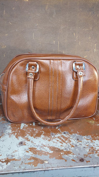 Never Used - 1950s Tote Carry-on Bag, Brown Vinyl made in Taiwan R.O.C.