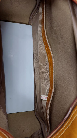 1950s Brown Vinyl Weekend Travel Shoulder Tote Bag Luggage Case by R. F. Woolworth Co. (As-Is)