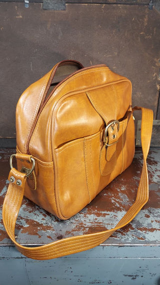 1950s Brown Vinyl Weekend Travel Shoulder Tote Bag Luggage Case by R. F. Woolworth Co. (As-Is)