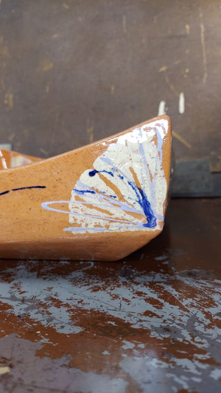 MCM Studio Art Pottery Glazed Terracotta Tray Server Bowl, in the style of FF Griffi Corsica Terraghja - VERY HEAVY