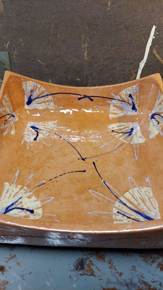 MCM Studio Art Pottery Glazed Terracotta Tray Server Bowl, in the style of FF Griffi Corsica Terraghja - VERY HEAVY