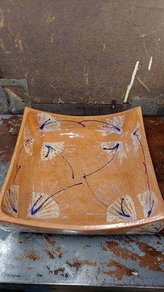MCM Studio Art Pottery Glazed Terracotta Tray Server Bowl, in the style of FF Griffi Corsica Terraghja - VERY HEAVY