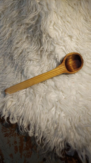 a) Old Hand Carved Serving spoon - patinaed (As-Is)