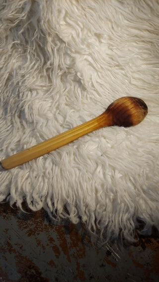 a) Old Hand Carved Serving spoon - patinaed (As-Is)
