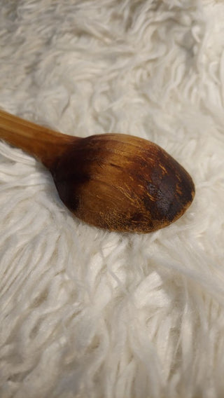 a) Old Hand Carved Serving spoon - patinaed (As-Is)