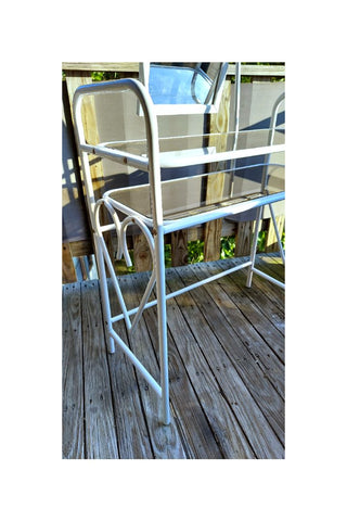 1970-80s Dressing table vanity and stool set. White Metal with smoked glass and mirror