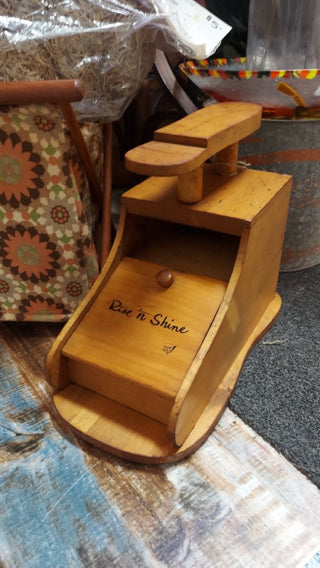 1960s Rise N Shine Brand - shoe valet, oak box Price is Firm