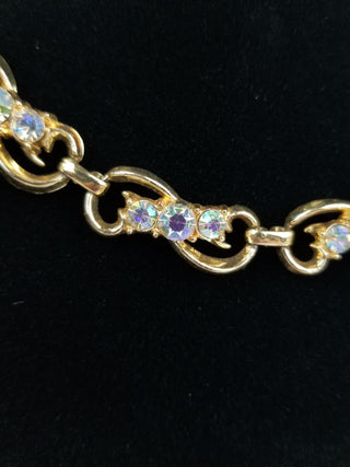 AB Aurora Borealis Necklace Gold Hollywood Regency